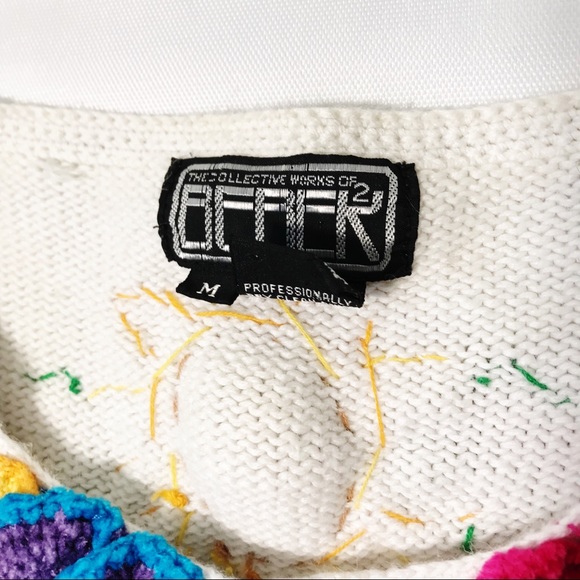 90s Vintage Hand Knit Spring Ugly Sweater Floral - Picture 6 of 8